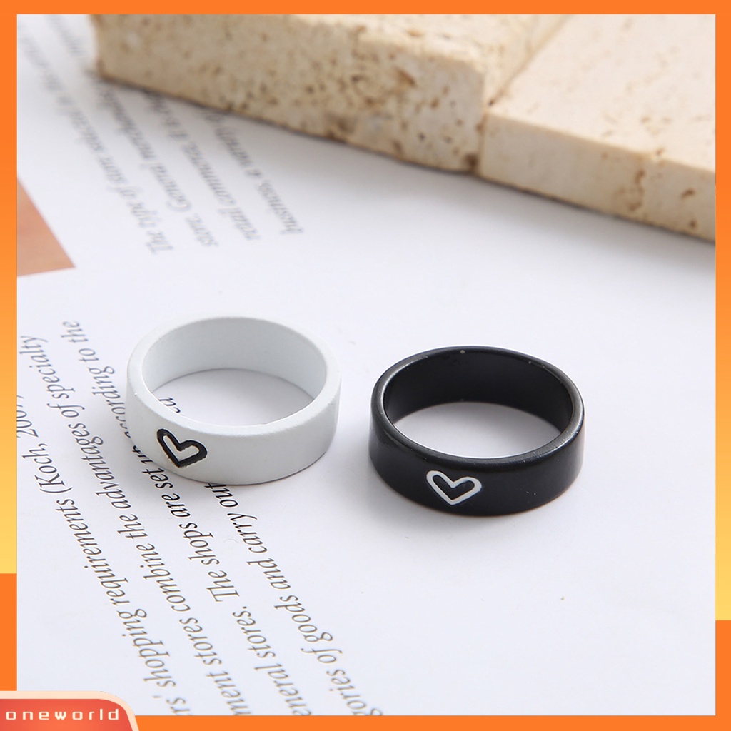 [EONE] 1pasang Cincin Pasangan Warna Kontras Temperamen Hadiah Valentine Teman Baik Lucu Berbentuk Hati Jari Cincin Untuk Anniversary