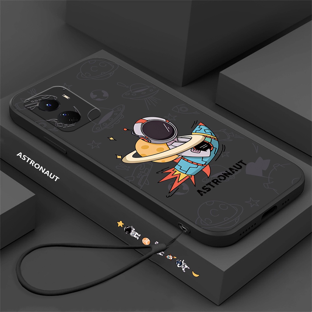 Dengan Lanyard Case OPPO A17 A57 2022 A77S Reno 8T A15 A16 A16K A5S A54 A53 A12 A7 A3S A11k A31 A52 A92 A94 F9 A1K Reno 7 6 5F 4F Tide Astronot Praktis Fashion Lembut Silicone Cover