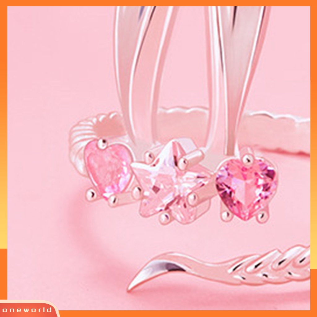 [EONE] Wanita Cincin Pembukaan Lucu Manis Hadiah Hari Valentine Merah Muda Berlian Imitasi Tertanam Kelinci Jari Cincin Perhiasan Fashion