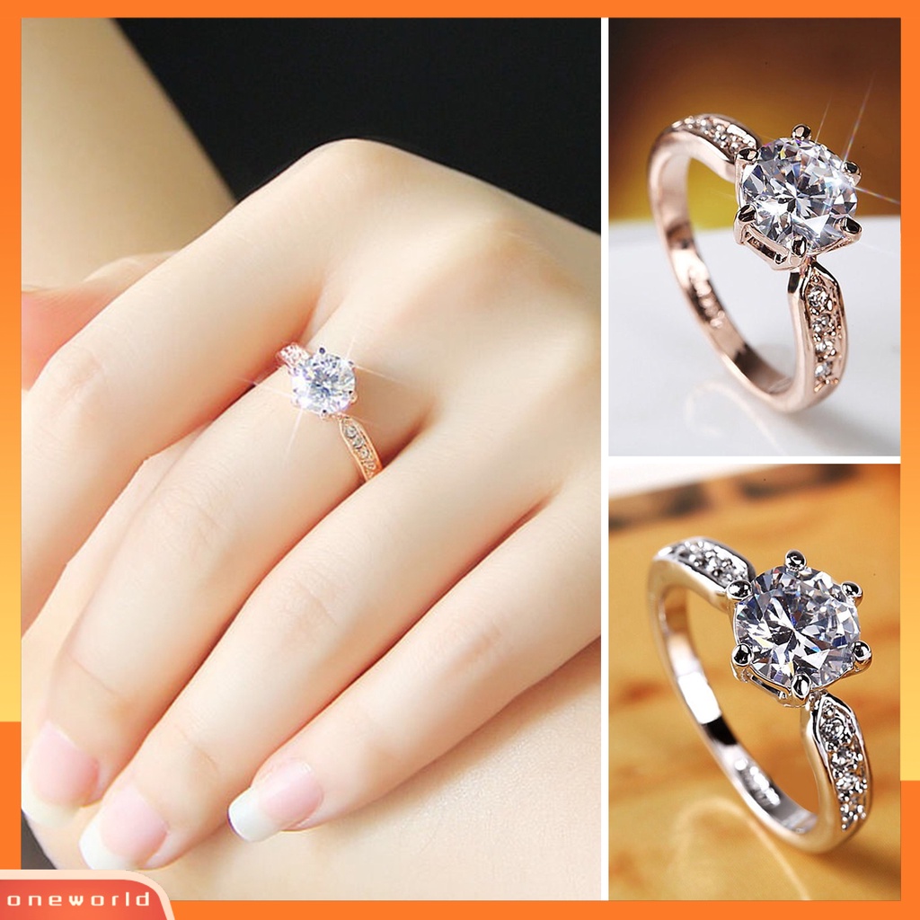 [EONE] Jari Cincin Tembaga-plating Perak Geometris Bersinar Berlian Imitasi Tidak Luntur Dekorasi Kilau Terang Pengantin Pertunangan Perhiasan Band Wanita Perhiasan