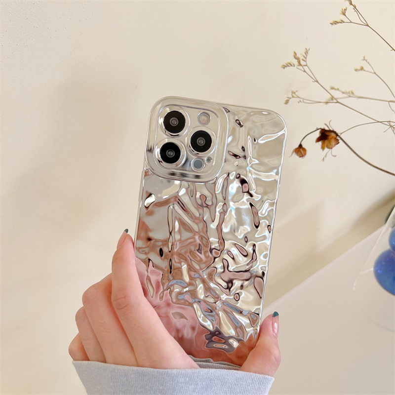 Shinny Silver Luxury Tinfoil Fold Soft Case OPPO A9 A5 A3S A52 A92 A72 A31 A15S A17 A16 A74 A95 A54 A57 A7 A5S A12 A11K A78 A1K Realme 5i C3 C2 C15 C12 C11 C20 C30 C33 C35 C55 C21Y Casing hp Realme C55