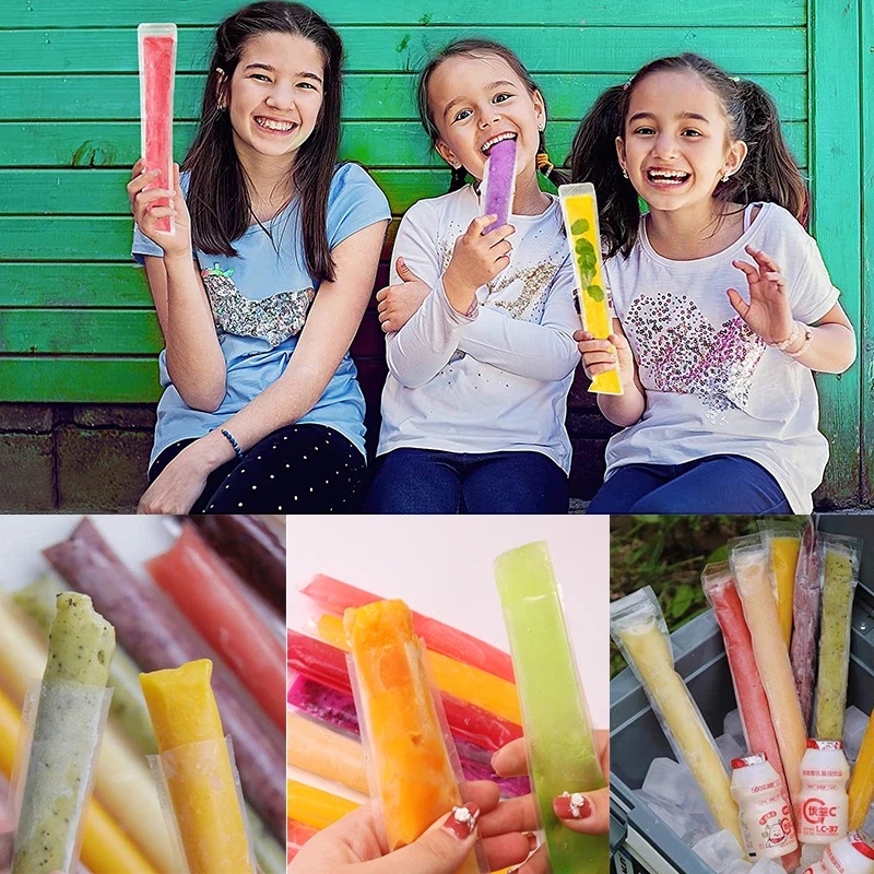 10/20pcs Cetakan Es Kantong Buatan Hancur Es Stik Cetakan Musim Panas Rumah Alat Dapur Sekali Pakai Popsicle Mold Bag DIY sealing Sendiri Ice Bag Buah Yogurt Es Loli Membuat Dengan Corong