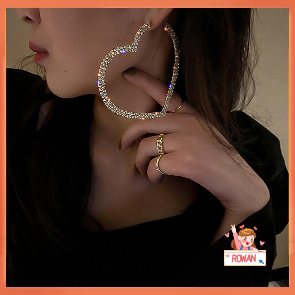 R-flower Big Heart Hoop Earrings Fashion Hadiah Kristal Pernikahan