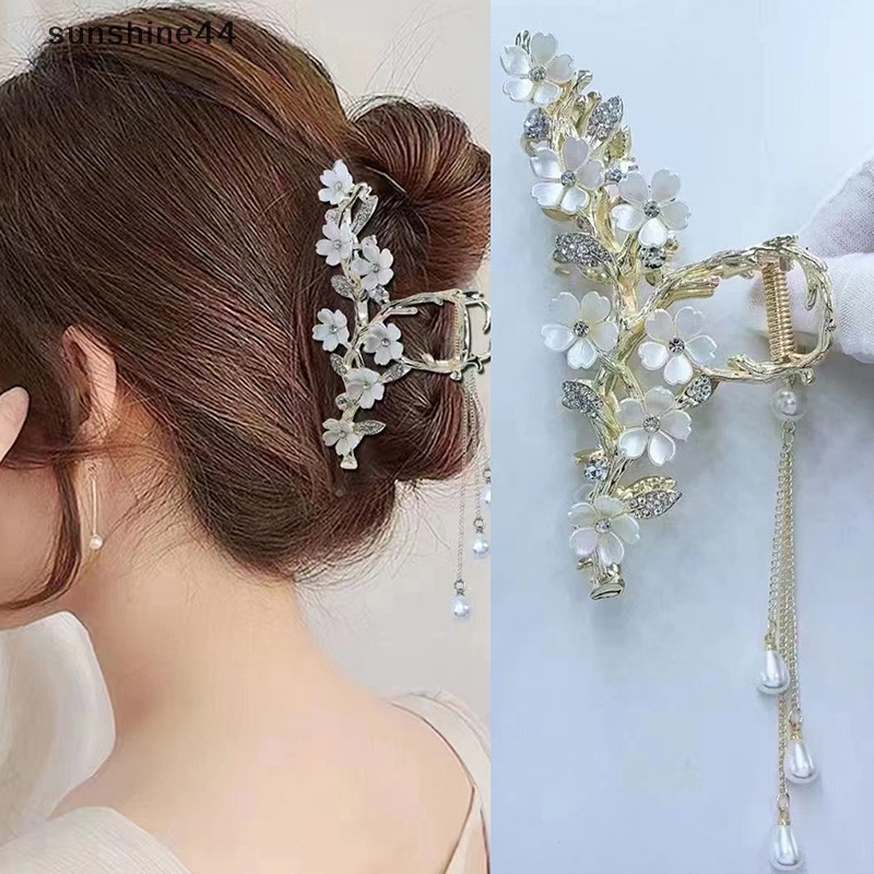 Sunshine 1PCS Pearl Tassel Hair Claw Untuk Wanita Jepit Rambut Lucu Hiasan Kepala Korea ID