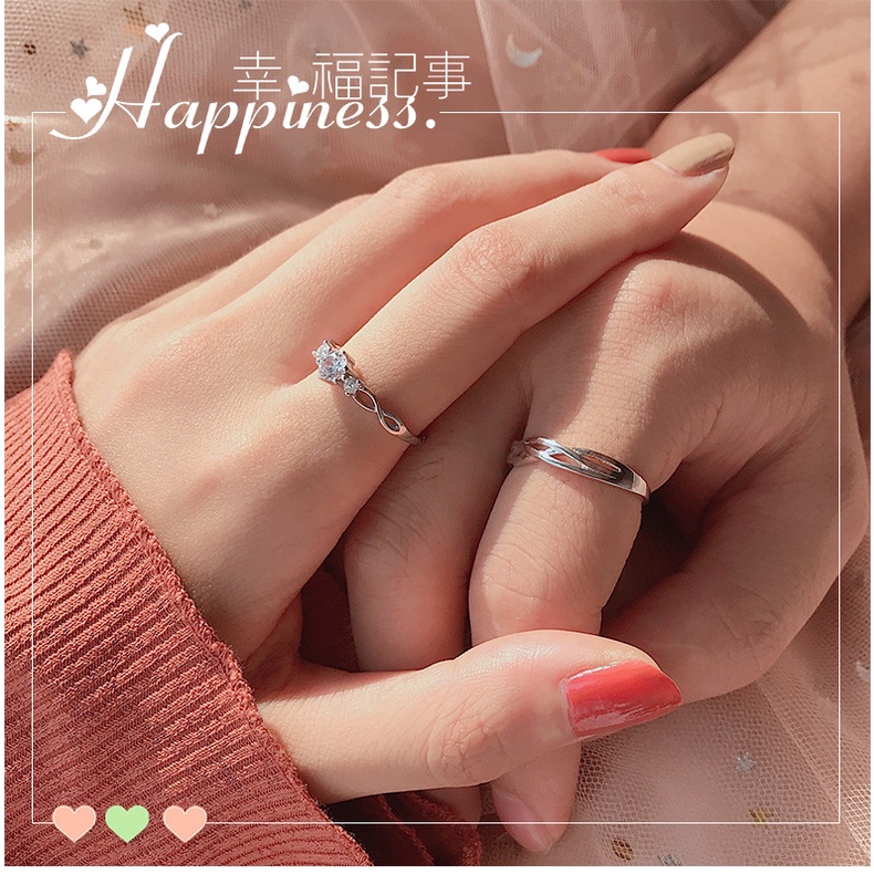 Asli Sutra Hijau Pasangan Cincin Sterling Perak Pasangan Pria Wanita Versi Korea Sederhana Terbuka Pasangan Cincin Simulasi Berlian Cincin Ring