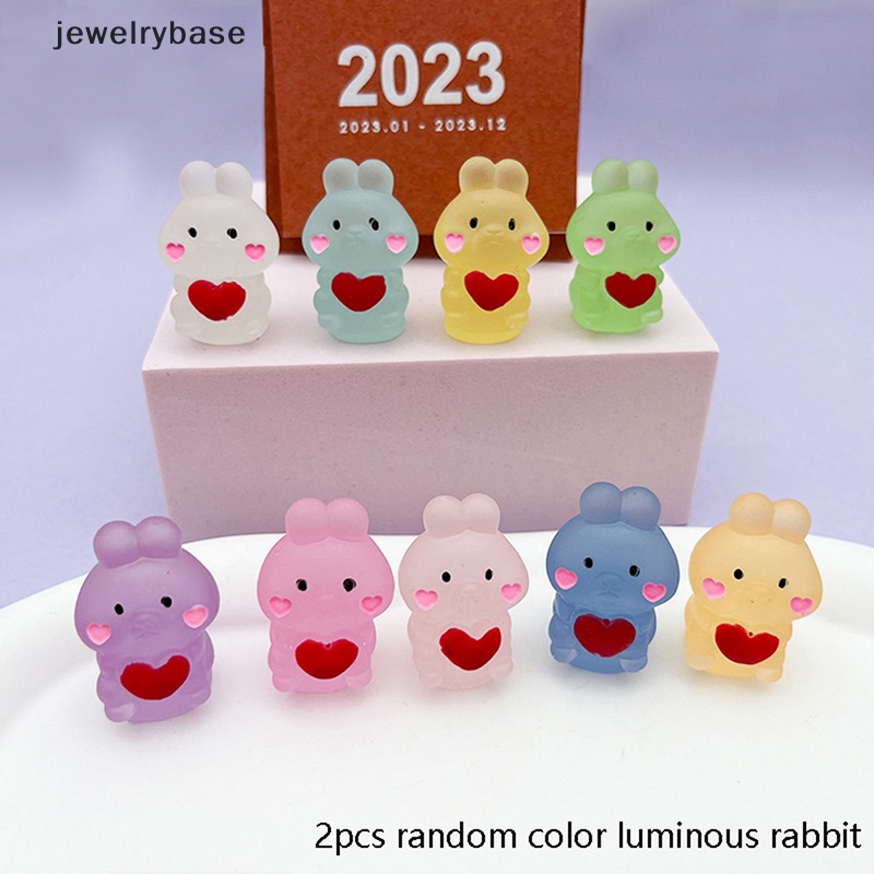 [jewelrybase] 2pcs Resin Luminous Rabbit Mini Kartun Cinta Kelinci Ornamen Glow in The Dark Butik