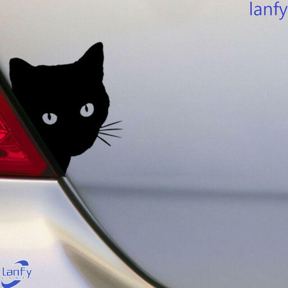 Lanfy Stiker Mobil Wajah Kucing Hitam Mengintip Reflektif Otomotif Decal