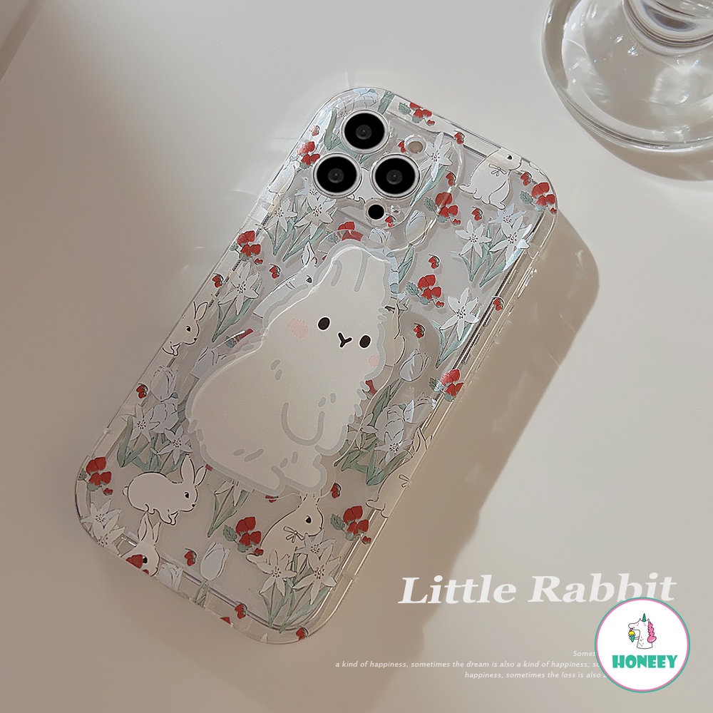 IPHONE Retro Garden Cranberry Cute Rabbit Bracket Transparan Casing Ponsel Untuk Iphone14 13 12 11 Pro Max14 Plus Case Kartun Soft Cover