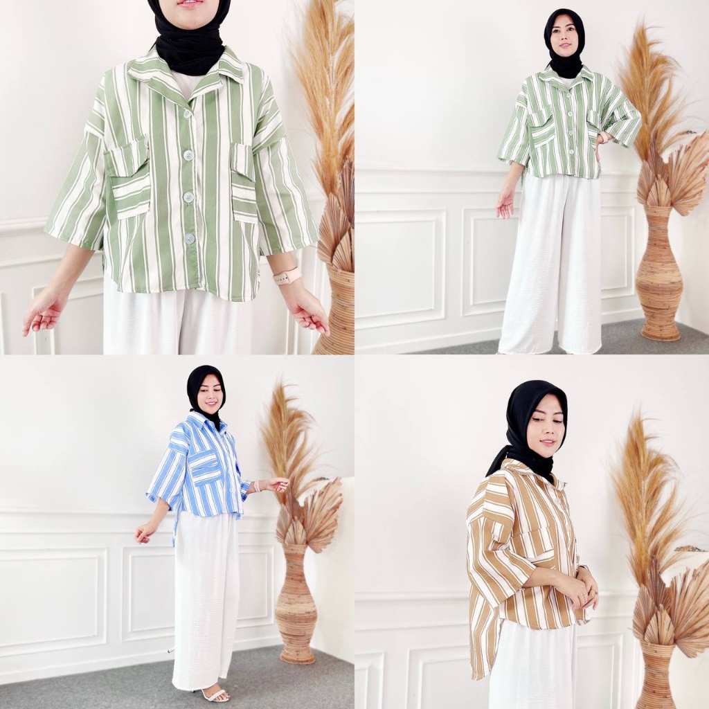 BEFAST - ZEC OOTD WANITA KEMEJA NAMI / Hersa Top / Hem Stripe Wanita Terbaru / Pakaian Kekinian Remaja ABG Trendy / Fashion Wanita Casual / Kemeja Motif Garis-Garis / Terlaris