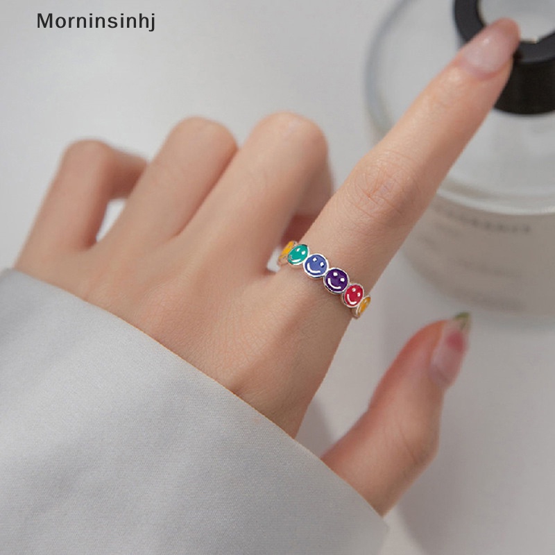 Mornin Wanita Pria Warna-Warni Wajah Senyum Cincin Sederhana Trendi Retro Adjustable Anillos Hadiah Pesta Aksesoris Halus id