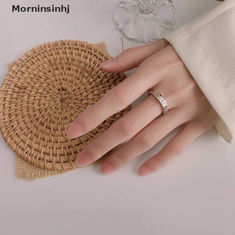 Mornin 925 Perak Cincin Huruf Beruntung Perempuan Versi Korea ins fashion retro Kepribadian Geometris Sederhana hip-hop Pembukaan Jari Telunjuk Cincin id