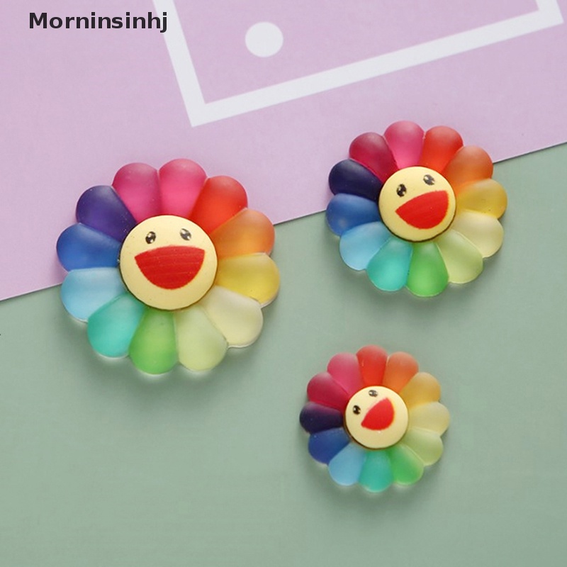 Mornin 10Pcs 3ukuran Senyum Warna-Warni Bunga Matahari Gaya Warna Campur Resin Belakang Datar Cabochon Scrapbook 3D Resin Patung Miniatur id