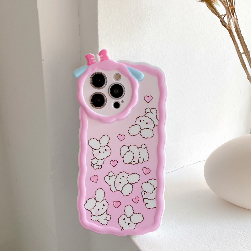 【Lamb Style】Lucky Love Bunny Soft TPU Case HP iP iPhone 11 12 13 14 Pro Max 7 8 + Plus SE 2020 X XS XR Max Girl Woman FTD Casing Apple