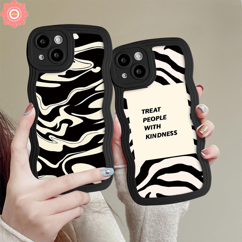 Ins Art Simple Letter Label Zebra Case Untuk Oppo A57 A5s A15 A12 A17K A3s A16 A54 A16K A53 A9 A5 A17 A7 A78 A96 A95 A74 A1k Reno 8T 6 8Z 7Z A77s A76 A55 A16s A77 Bergelombang Casing Edge