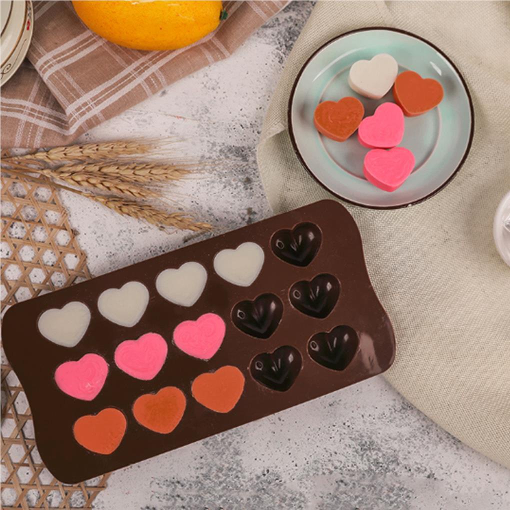 15sol Silikon Bentuk Love Hati Cetakan Coklat Permen Biskuit Cookies Kue Baking Mold