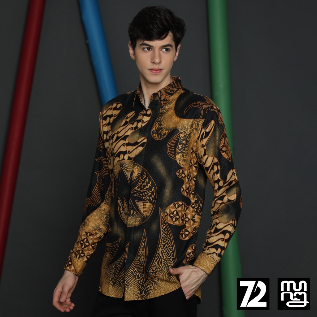 KEMEJA BATIK PRIA Dobby Slimfit Lengan Panjang Parang Premium Alardo Warna Hitam Coklat 723546 Cap 72 - Baju Kemeja Atasan Pakaian Setelan Batik Pria Cowok Laki Laki Remaja Keluarga Kantor Lengan Panjang Modern Slimfit Slim Fit Premium Kekinian