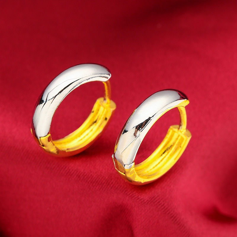 Goldkingdom Aksesoris Perhiasan Fashion Ready Stock Anting Wanita Halus Emas Dan Perak Double Tone Mewah Minimal