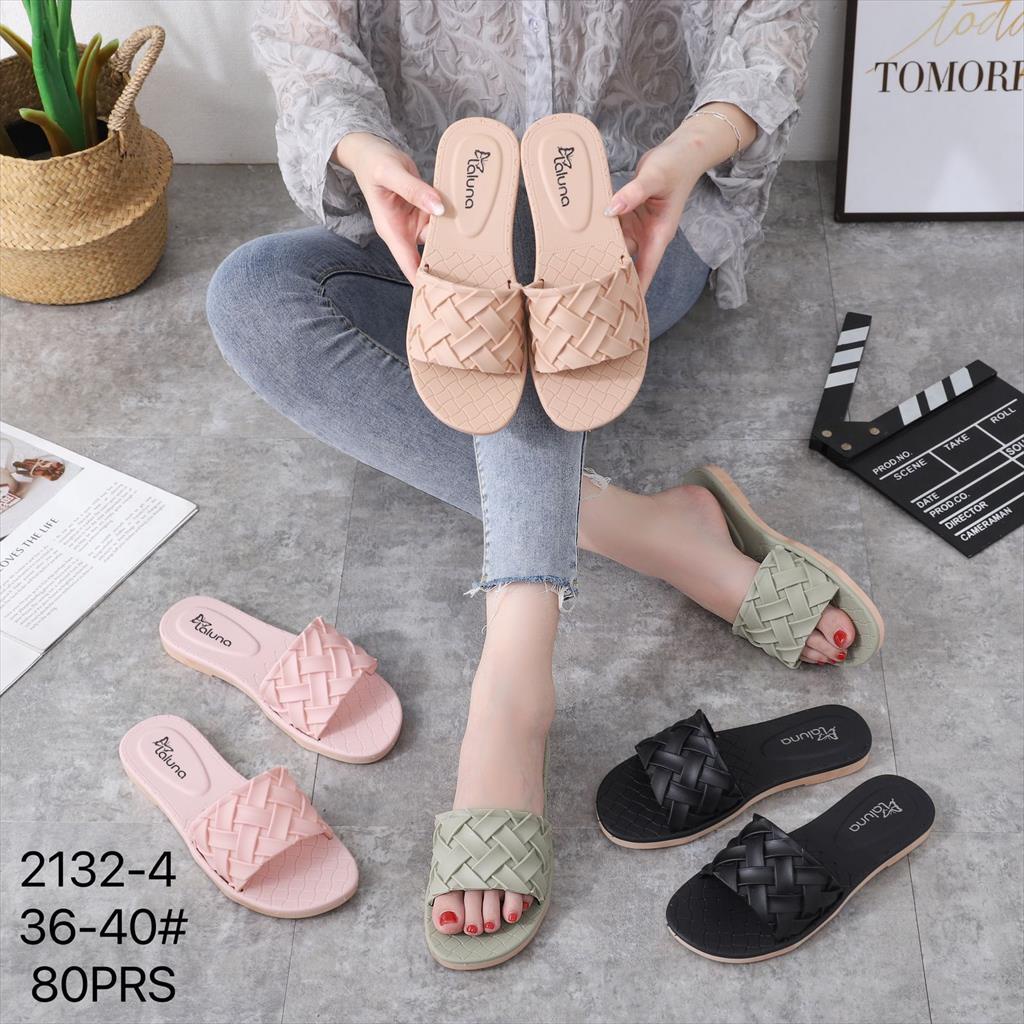 Sandal Jelly Karet Slop Teplek Wanita motif anyam bambu silang import LLS 2132-4 36 -40