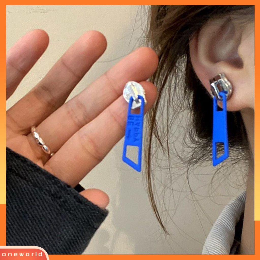 [EONE] 1pasang Menjuntai Anting Lucu Vintage Warna Cerah Eye-catching Pengerjaan Halus Berdandan Hypoallergenic Kepribadian Ritsleting Stud Earrings Perhiasan Aksesoris