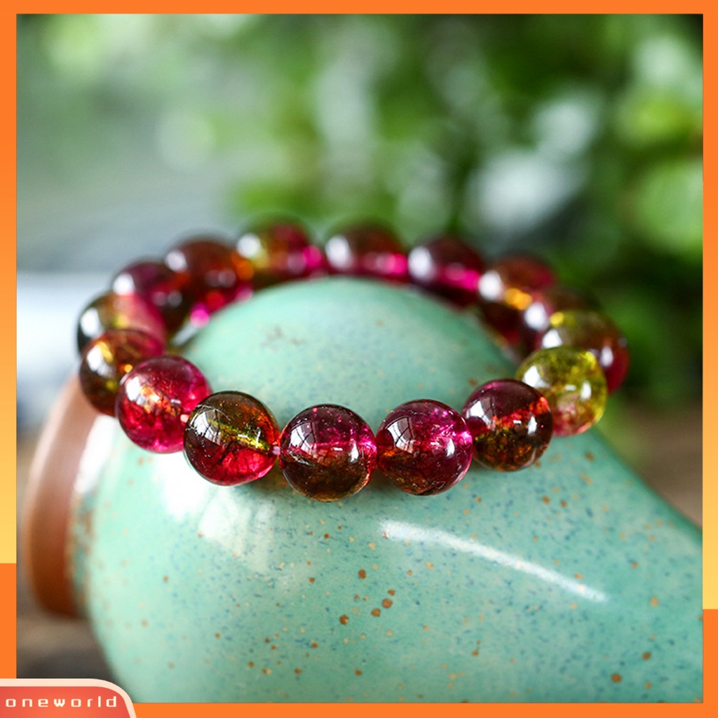 [EONE] Wanita Gelang Faux Watermelon Tourmaline Beads Jewelry Vintage Gelang Elastisitas Yang Bagus Untuk Pesta