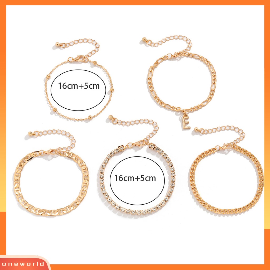 [EONE] 5pcs/set Liontin Huruf Berlian Imitasi Perempuan Gelang Adjustable Multilayer Sederhana Rantai Gelang Perhiasan Aksesori