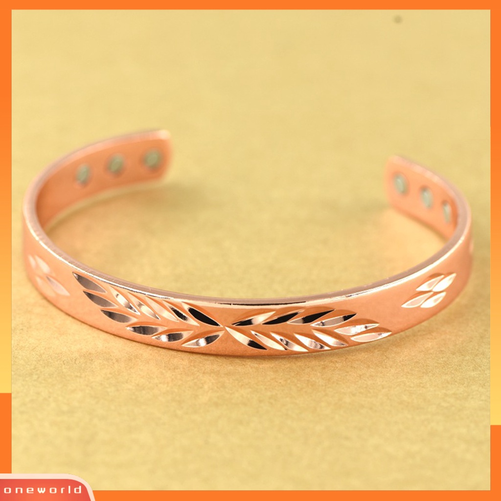 [ONE] Opening Bangle Adjustable Electroplating Lebar Elegan Dipoles Hadiah Rose Golden Color Pria Wanita Motif Daun Cuff Gelang Untuk Harian