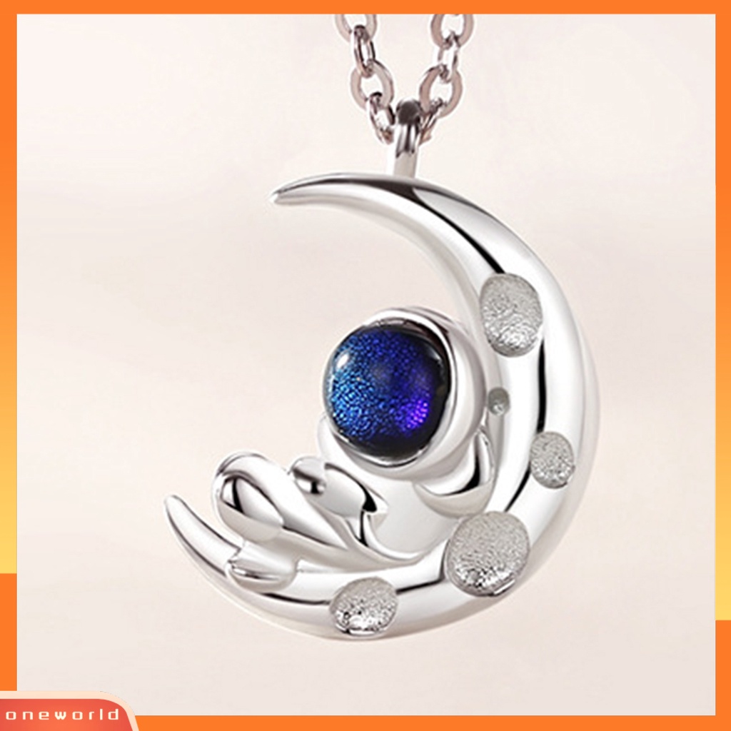 [EONE] Liontin Kalung Bulan Indah Halus Spaceman Pria Wanita Adjustable Gaya Korea Choker Necklace Untuk Pakaian Sehari-Hari