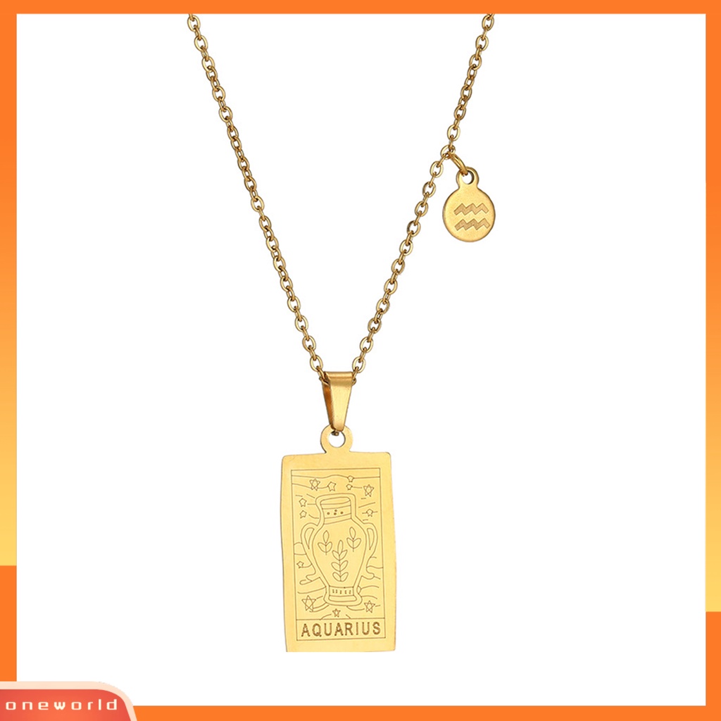 [EONE] Wanita Kalung Plat Persegi Emas Slim Rantai Elegan Mungil12 Rasi Bintang Liontin Klavikula Kalung Fashion Perhiasan