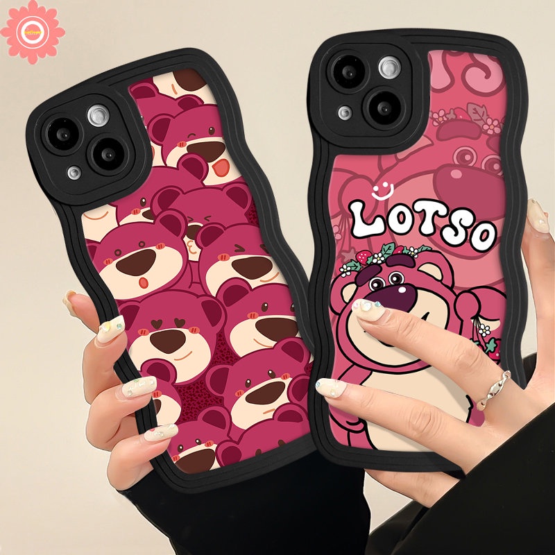 Soft Case Tepi Bergelombang Untuk Realme C53 C25 C25Y C11 C25s C3 C30 C15 C20 C55 C35 C12 C33 5 6i 8 5s 8i 10 5i 8Pro 9i 7 9 Pro+7i C21Y C17 Kartun Lucu Strawberry Bear Manyo Tpu Sarung