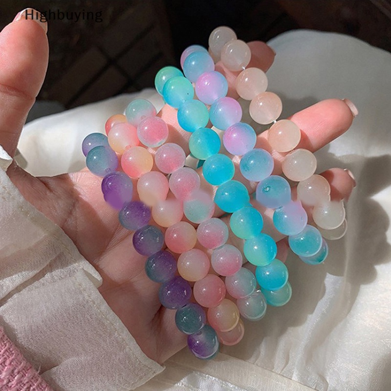 Hbid Gradasi Colorful Kaca Kristal Moonstone Gelang Multicolor Batu Manik-Manik Pesona Gelang Handmade Gelang Hadiah Glory