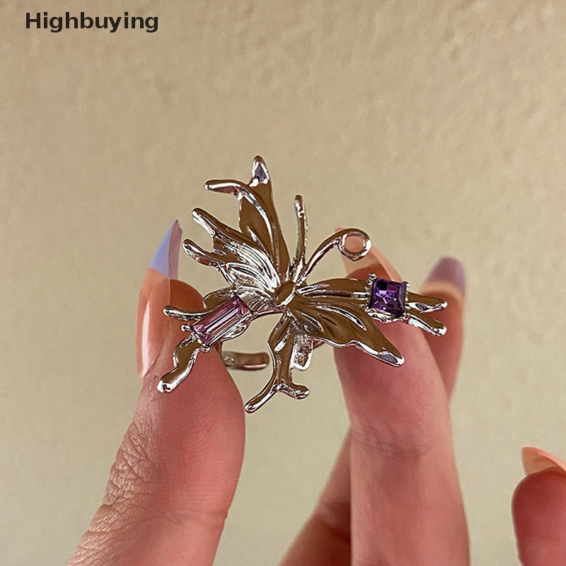 Hbid Vintage Punk Metal Butterfly Rings Untuk Wanita Berlebihan Butterfly Open Adjustable Insect Rings Y2K Perhiasan Glory