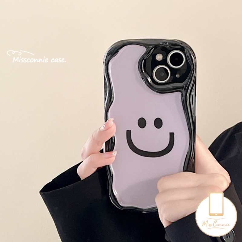 IPHONE Case Smiley Kartun Kotak-Kotak Kompatibel Untuk Iphone11 14 12 13 Pro Max 7Plus 8Plus XR X7 8 6s 6 Plus XS Max SE 2020 Senyum Lucu 3D Wavy Curved Edge Shockproof Glossy Soft Cover