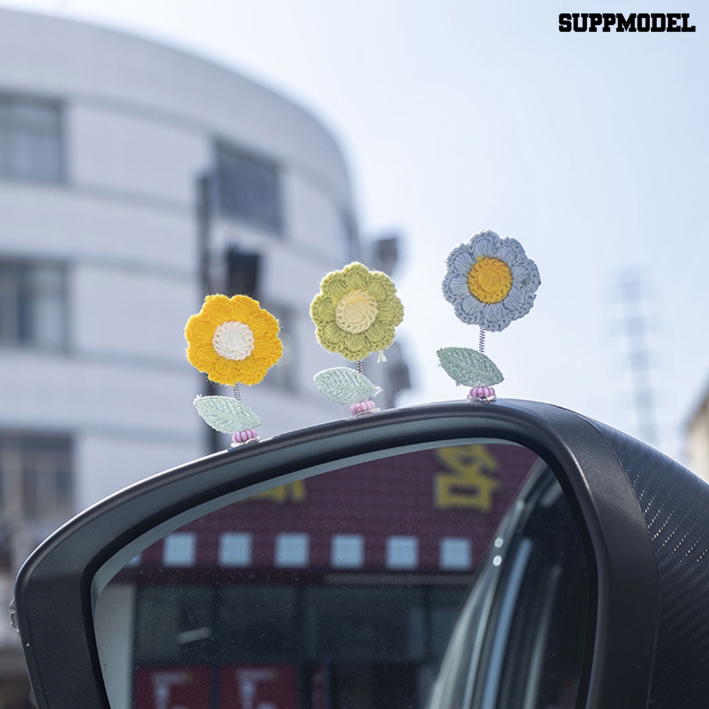[SM Otomatis] 1set Mini Sunflower Spring Desain Realistis Hias Goyang Kepala Crochet Sunflower Dashboard Dekorasi Aksesoris Mobil