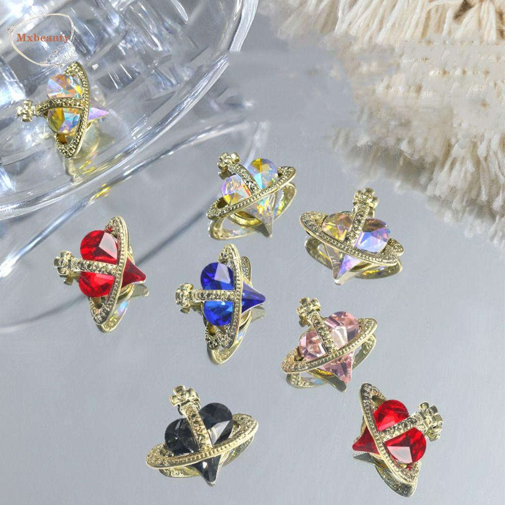Mxbeauty Dekorasi Nail Art 3D Mewah Bengkok Cinta Hati Gaya Campur Berlian Insert Zirkon Manikur Perhiasan Aksesoris