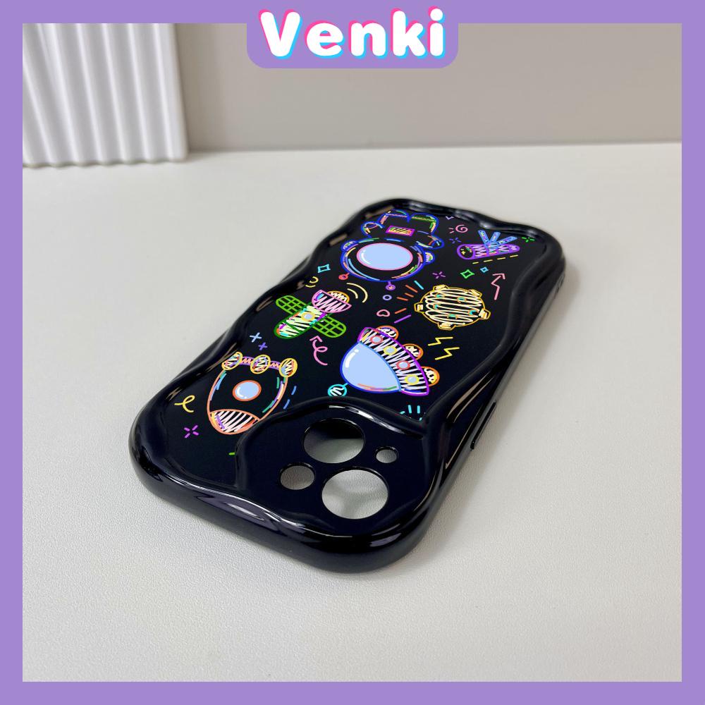 VENKI - For iPhone 11 iPhone Case 3D Curved Edge Wave Glossy Black TPU Airbag Shockproof Camera Cover Line Space Compatible with iPhone 14 13 Pro max 12 Pro Max xr xs max 7 8Plus