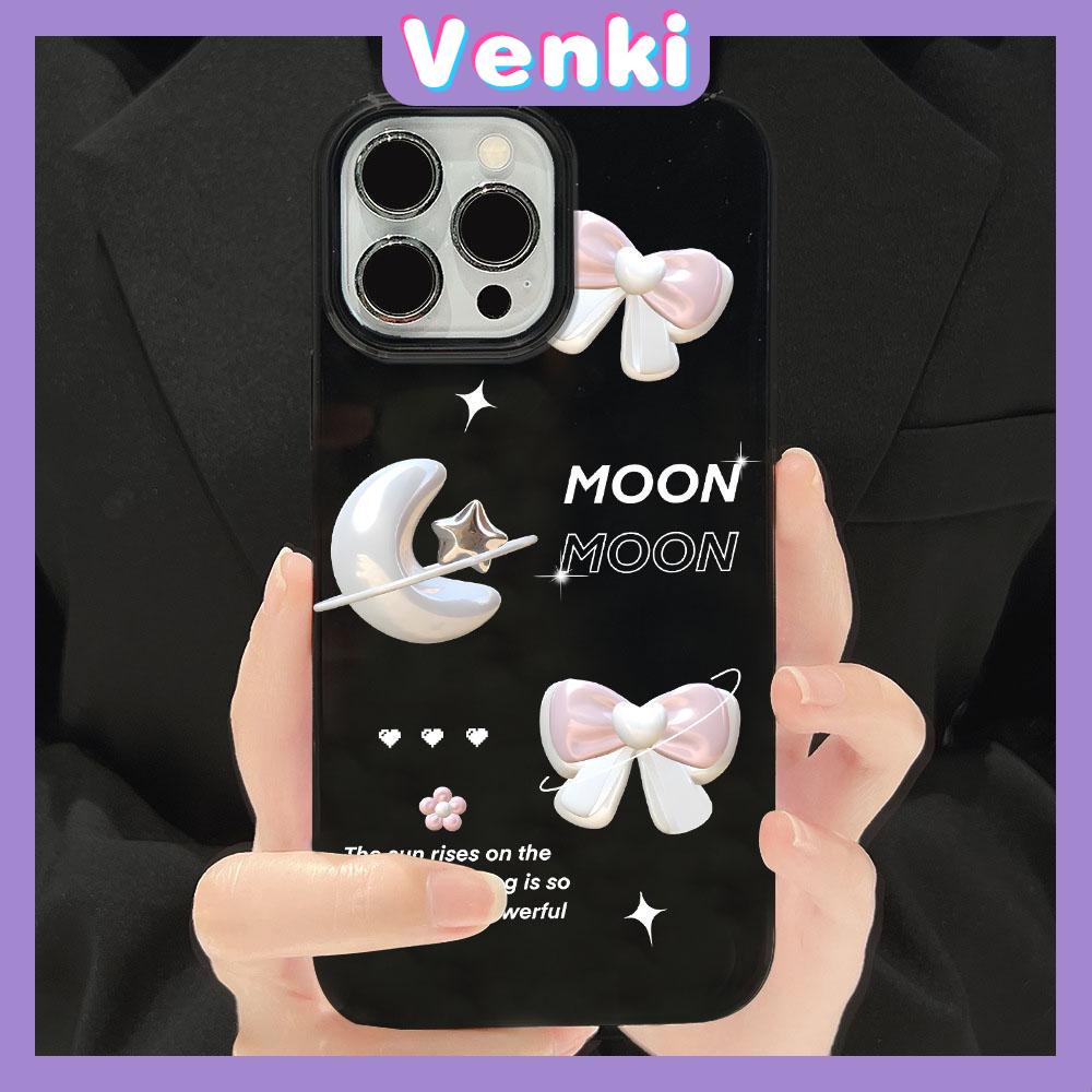 VENKI - For iPhone 11 iPhone Case Black Glossy TPU Soft Case Shockproof Protection Camera Star Moon bow Compatible with iPhone 14 13 Pro max 12 Pro Max xr xs max 7Plus 8Plus