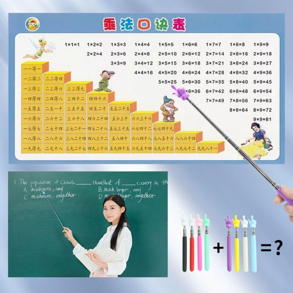 NICKOLAS1 Penunjuk Khusus Guru Sekolah Stainless Steel 8warna Kelas Pointer Stick Meeting Tongkat Membaca Perlengkapan Guru Papan Tulis Jari Panduan Membaca