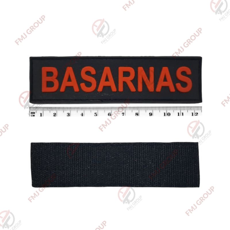 Patch Rubber Emblem BASARNAS / Tulisan BASARNAS Dasar Hitam Huruf Oren