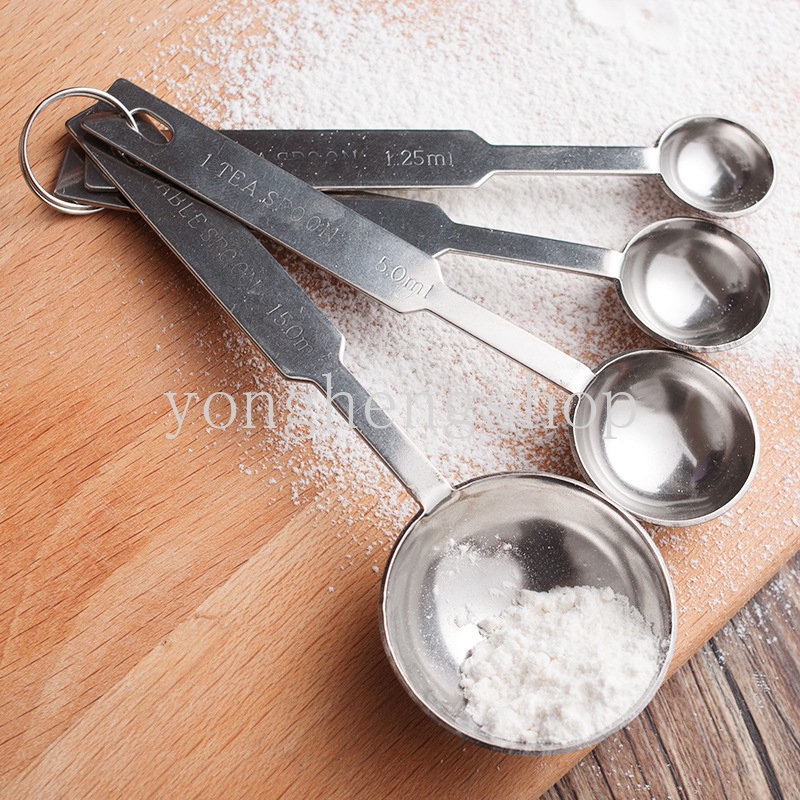 4pcs/set Stainless Steel Sendok Takar Kue Baking Tepung Gelas Ukur Kopi Susu Gula Sendok Sendok Teh Bumbu Timbang Dapur Alat Masak