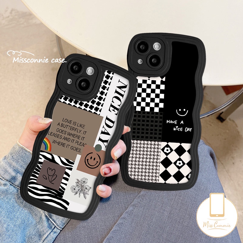 Untuk Infinix Hot20 10 11s 10s 12i 9 20s 8 10Lite 12 Pro Smart 4 6 5 Plus Hot 10 12 11 9 Play Note 12 G96 10 Pro Houndstooth Lembut TPU Wavy Edge Smiley Lattice Splicing Pattern Cover