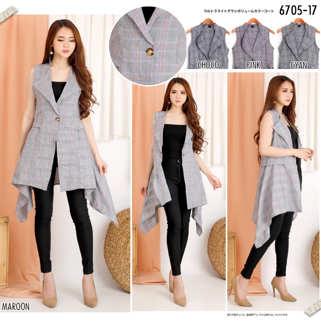 OUTER TUNIK KIM2 FASHION MURAH/OUTER YUKENSI MOTIF KOTAK KOTAK/OUTER KOREAN VIRAL/BLAZER TUNIK YUKEN