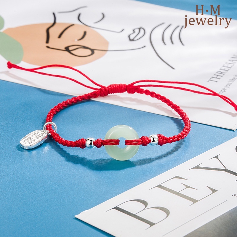 Gelang Gesper Pengaman Giok Hetian Keberuntungan Keberuntungan Ornamen Tali Merah2023Baru