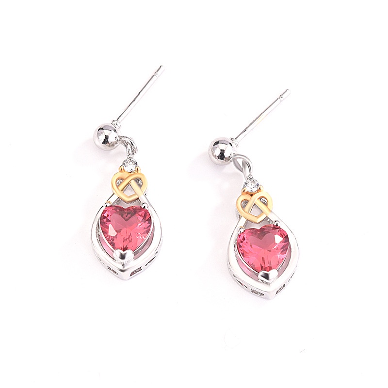 Goldkingdom Fashion Perhiasan Aksesoris Ready Stock Mawar Merah Berbentuk Hati Anting Two Tone Ruby Earrings Perempuan Pernikahan