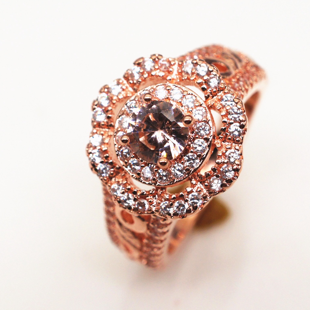 Goldkingdom Aksesoris Perhiasan Fashion Ready Stock Cincin Emas Mawar Lapis Berlian Penuh Perhiasan Tangan Bunga Mewah