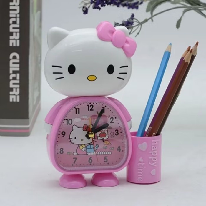 TABLE CLOCK PEN HOLDER 2 in 1 KARAKTER LUCU JAM MEJA SAYAP