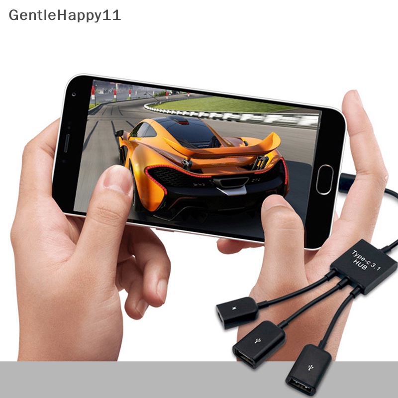 Gentlehappy 3in1 Micro USB Type C HUB Male to Female Double USB 2.0 Host Kabel Adaptor OTG id