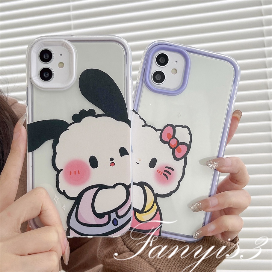 Compatible For iPhone 14 13 12 11 Pro Max XS Max XR X XS 8 7 6 6s Plus SE 2020 Kompatibel Untuk Kartun Kucing Anjing Pasangan 3in1 Phone Case Soft Cover Pelindung