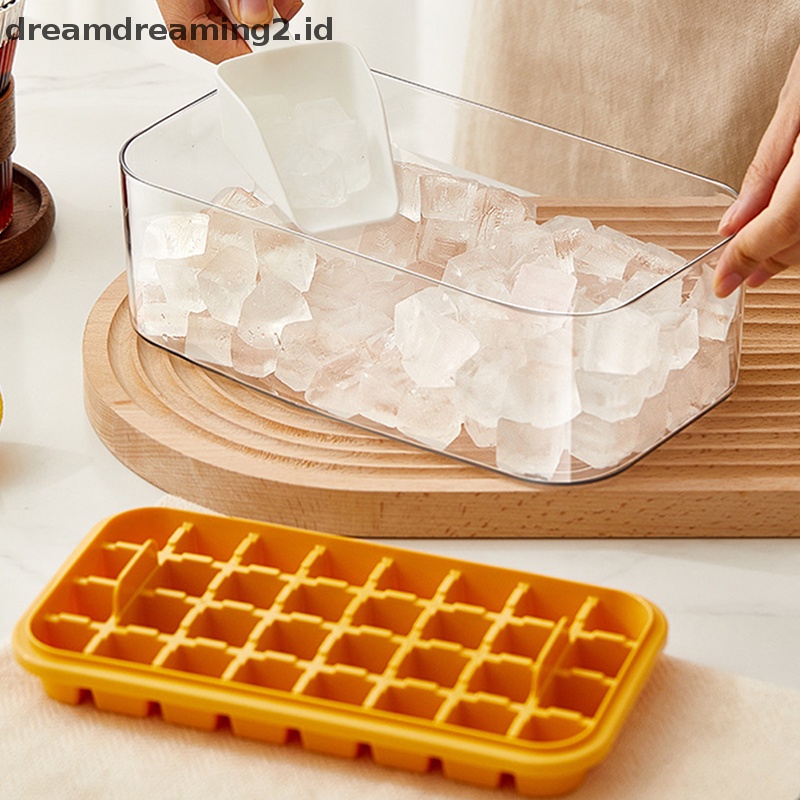 (drea) 1pc Cetakan Es Tipe Tekan Satu Tombol Kotak Plastik Ice Cube Maker Ice Tray Mold//