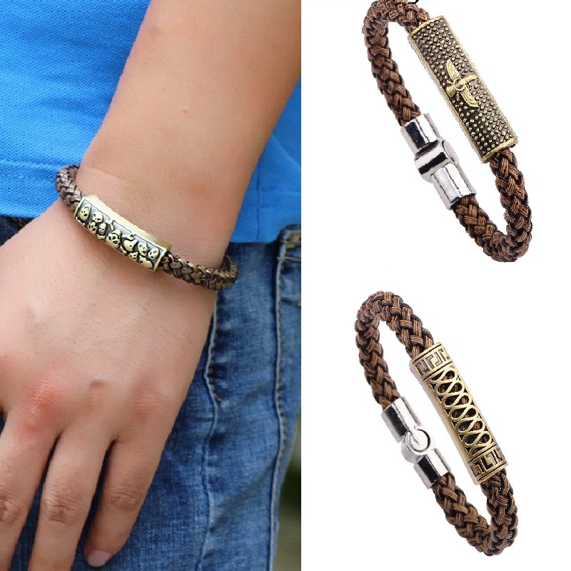 Gelang Pria Anyaman Kulit Punk Vintage Fashion Hip-hop Aksesoris Perhiasan Pesta