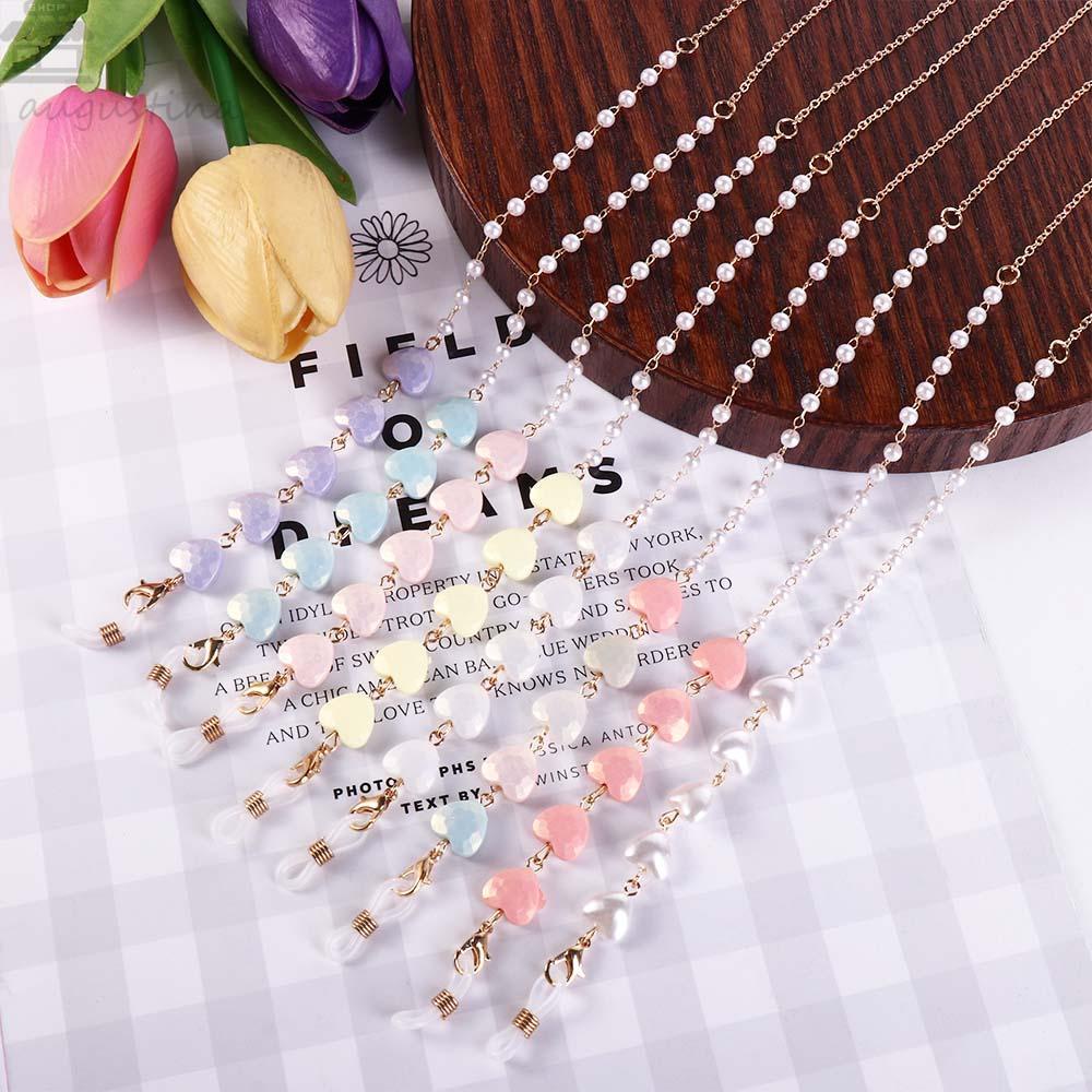 Agustinina Cinta Rantai Kacamata Warna-Warni Non Slip Warna Emas Gantung Leher Berbentuk Hati Rantai Logam Masker Anti Hilang Rantai